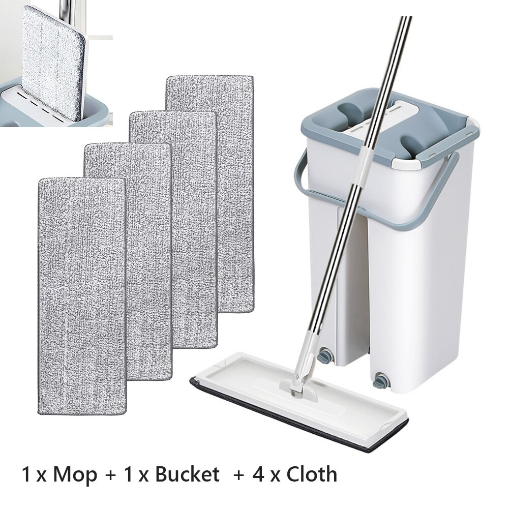 Floor Mop Set Automatic Mop Flat Buckets Avoid Hand Washing Set With Microfiber Pads Wash Cleaning System Floor Squeeze Magic: 002
