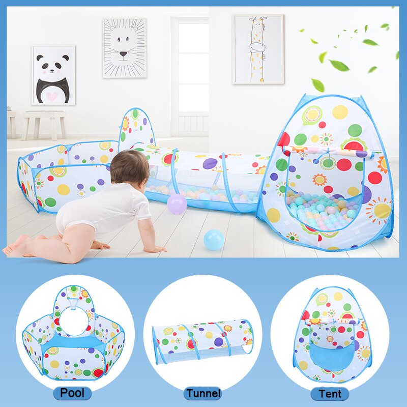 3 in 1 Ball Pit Baby Toys Ocean Ball Pool Toy Tent with Tunnel Basket Indoor Outdoor Toys for Baby Children