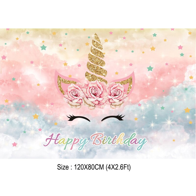 4X2.6Ft Rainbow Unicorn Backdrop Pink Floral Unicorn Birthday Party Theme Decoration Photography Background Photo Booth Supplies: Unicorn Backdrop