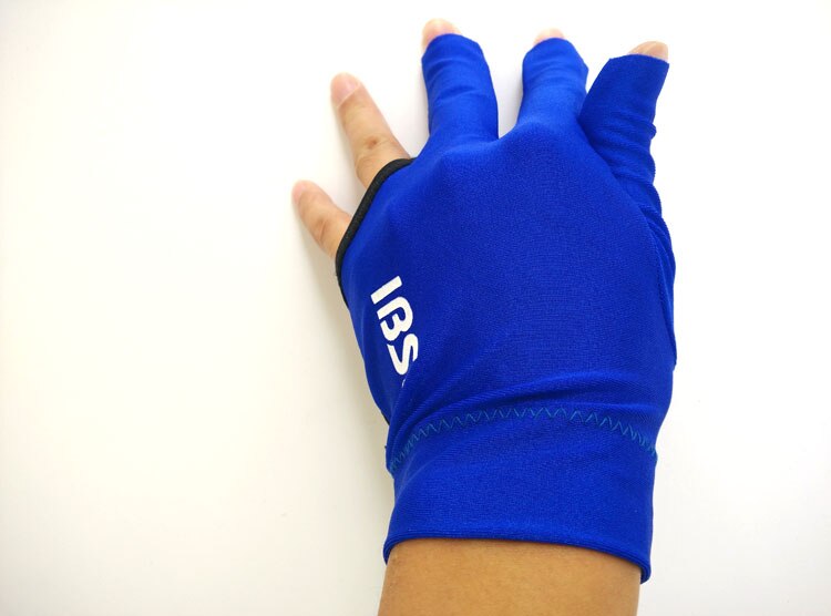 2 stks/partij IBS biljart pool snooker drie-vingers handschoenen rood/blauw/zwart stof half- vinger handschoenen biljart suppiles: blue