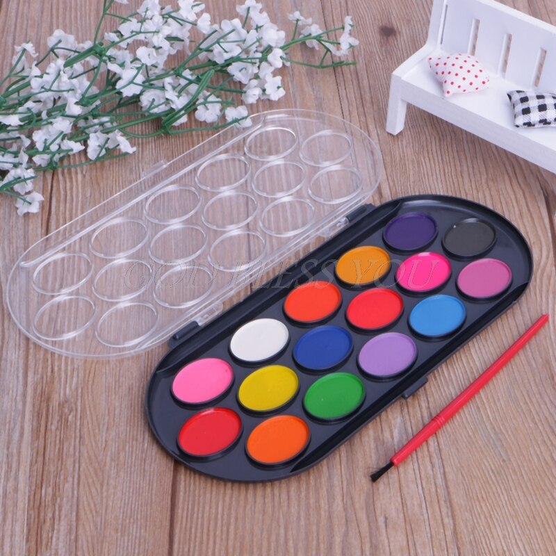 Colorful 16PCS Watercolor Palette Brush Set Painting Tray Craft Drawing Art Mini Kid