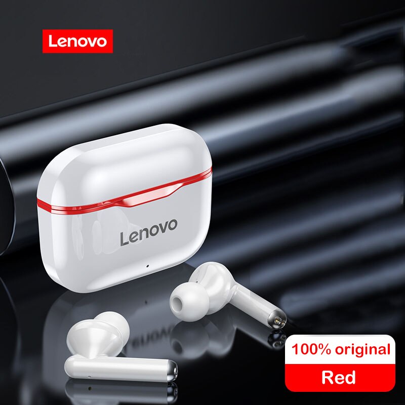 Nuovo auricolare Wireless Lenovo LP1 Bluetooth 5.0 doppia riduzione del rumore Stereo HIFI Bass Touch Control cuffie da 300mAH a lungo Standby: red