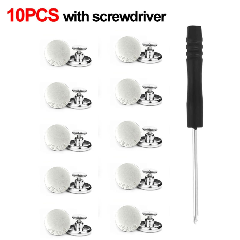 Botones de Metal para pantalones vaqueros, Kit de reparación de botones de tornillo sin costura, hebillas vaqueros extraíbles sin clavos, 17mm, 10 Uds.: Cobre