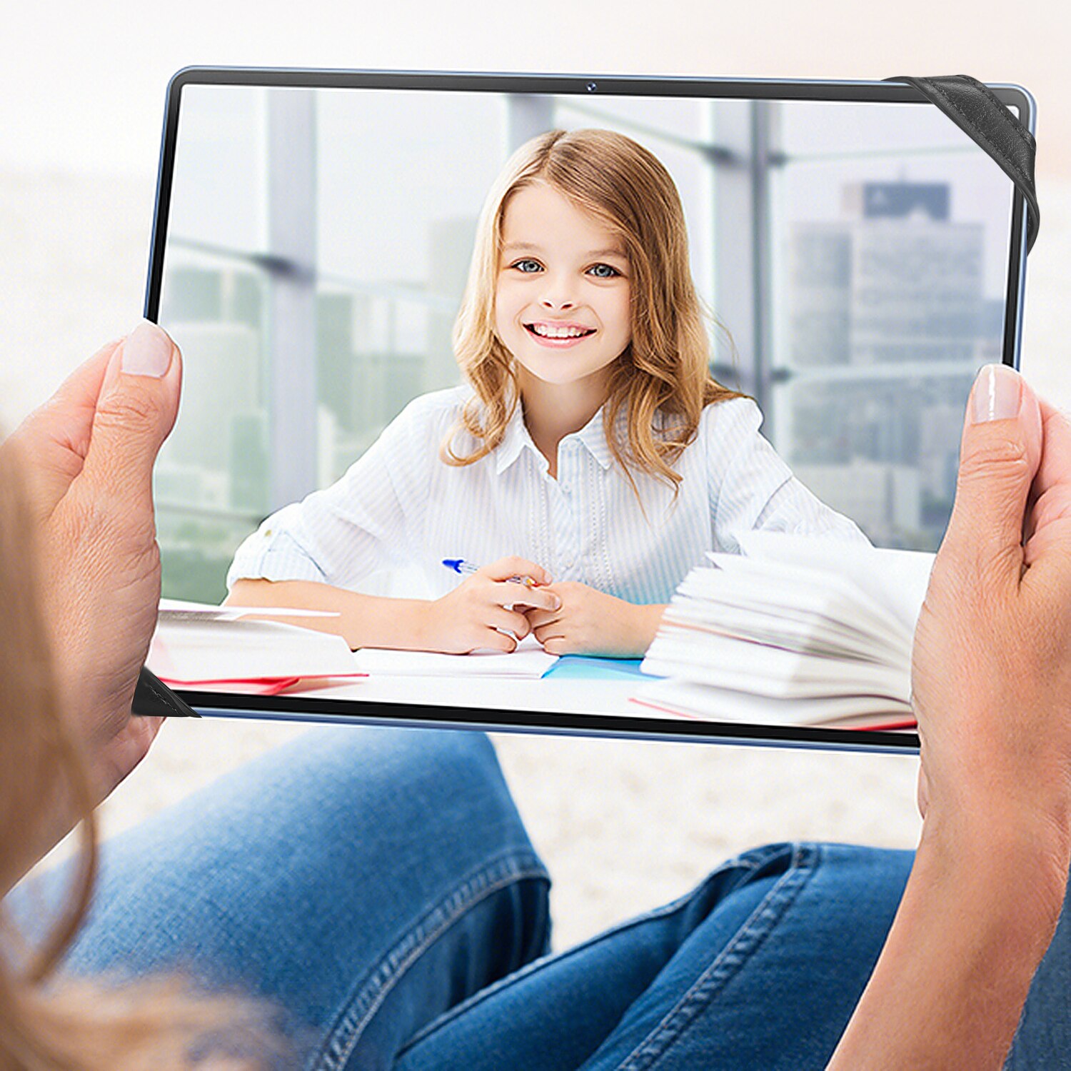 Tablet Stand Holder for iPad 9.7 10.5 inch Joylink 360 Degrees Swivel Generic Hand Strap Leather Handle Grip with Elastic Belt