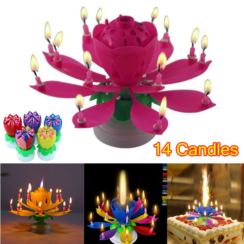 Birthday Cake Music Candles 14 Candles Lotus Flower Christmas Festival Decorative Music Wedding Party Decoration