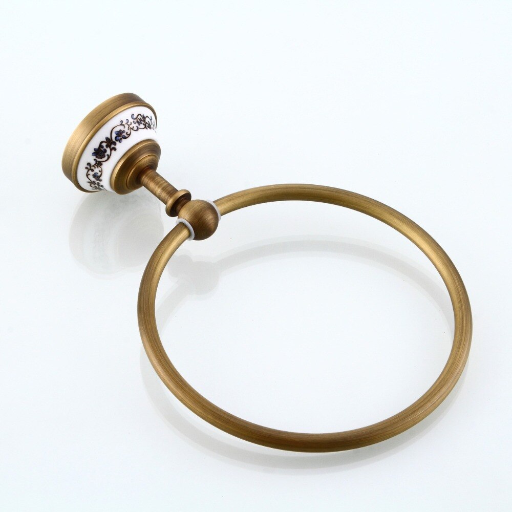 Towel Rings Antique Bronze Ceramic Wall Mounted Towel Holder Towel Ring Brass Construction Bathroom Accessories 9222K