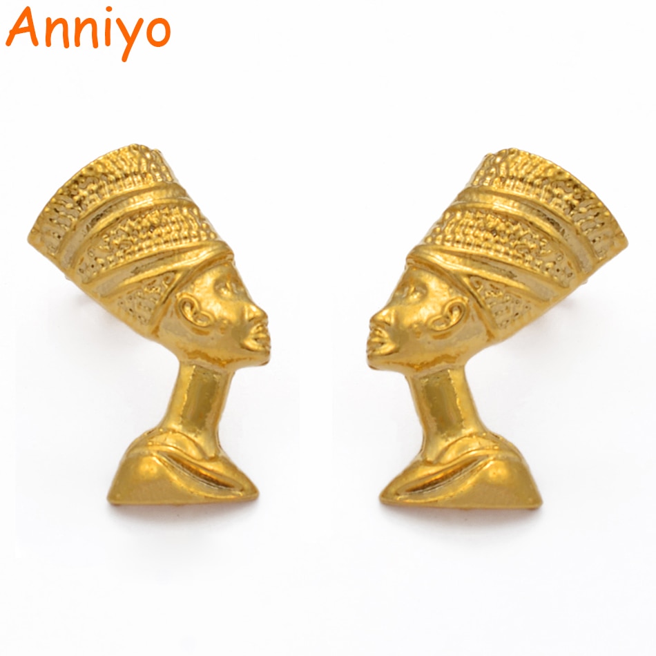 Anniyo egyptisk dronning nefertiti øreringe smykker til kvinder piger guldfarve afrikanske smykker  #204606