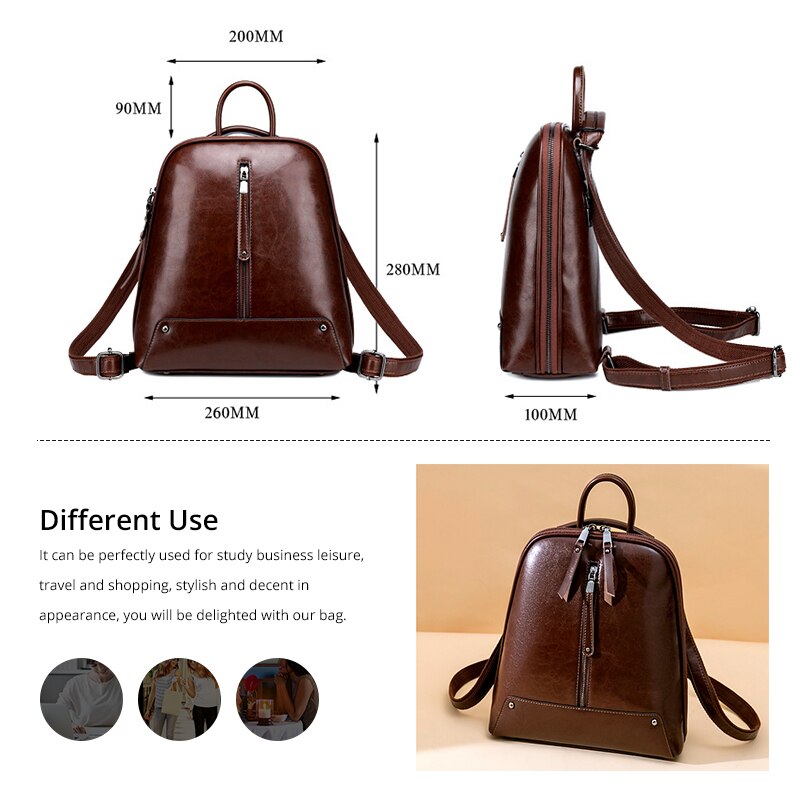 Realer Dames Rugzak - Vintage Leren Schooltas voor Tieners - Grote Capaciteit - Ritssluiting