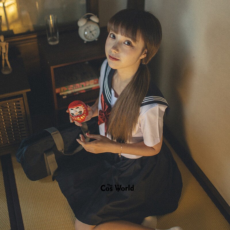 White Navy Blue Summer Navy Sailor Suit Tops Skirts JK High School Uniform Class Uniform Students Cloth