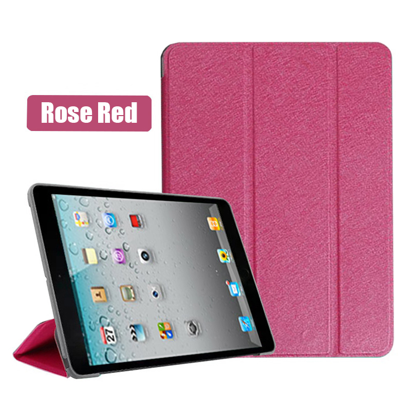 For iPad 2 iPad 3 iPad 4 PC Back Case PU Leather Stand Cover A1395 A1396 A1397 A1416 A1430 A1403 A1458 A1459 A1460 Tablet Case: Rose Red