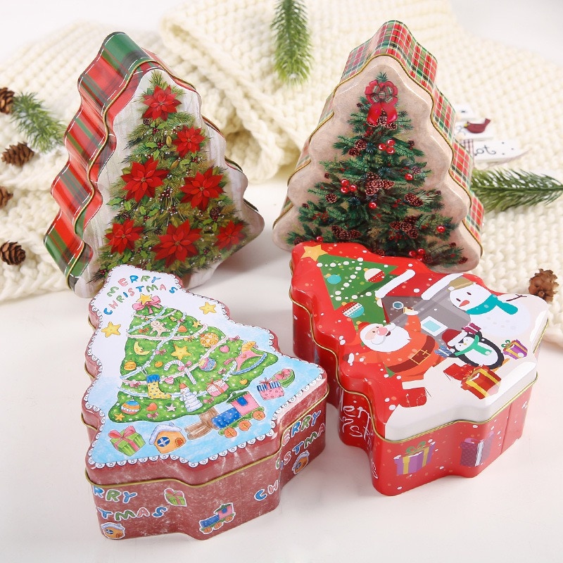 Blikken doos kerst kerstman blikken doos kerstboomvormige opbergdoos metalen sneeuwpop bedrukte verzegelde pot verpakkingsdozen