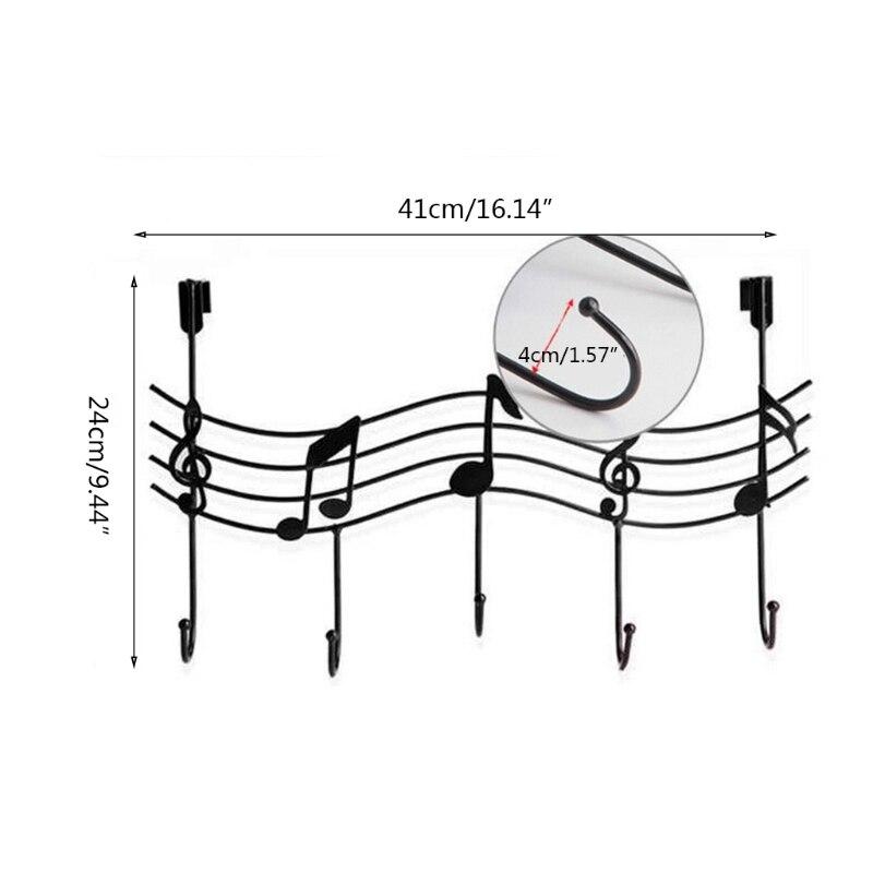 Golvend Muzieknoten 5 Haken Wandkapstokken Kleren Deur Hanger Elegante 37MF