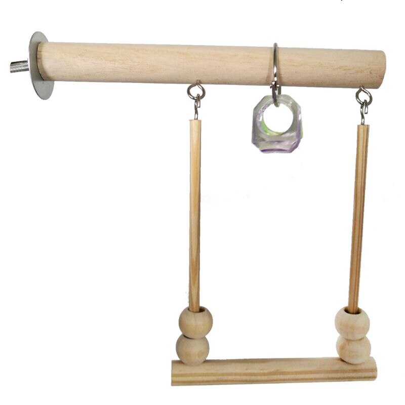 Columpio para aves de madera, soporte de percha con cuentas de goma, jaula para dormir, juguetes de juego para periquitos y Conure