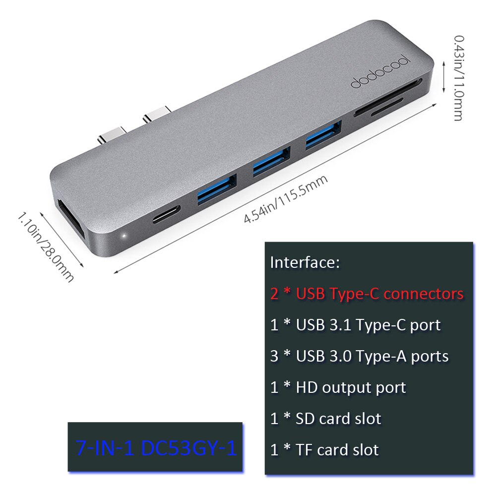 dodocool usb hub usb 3.0 hub type c usb c hub with HDMI Adapter Dock for macbook pro accessories USB-C 3.1 Splitter: 7 in 1 DC53