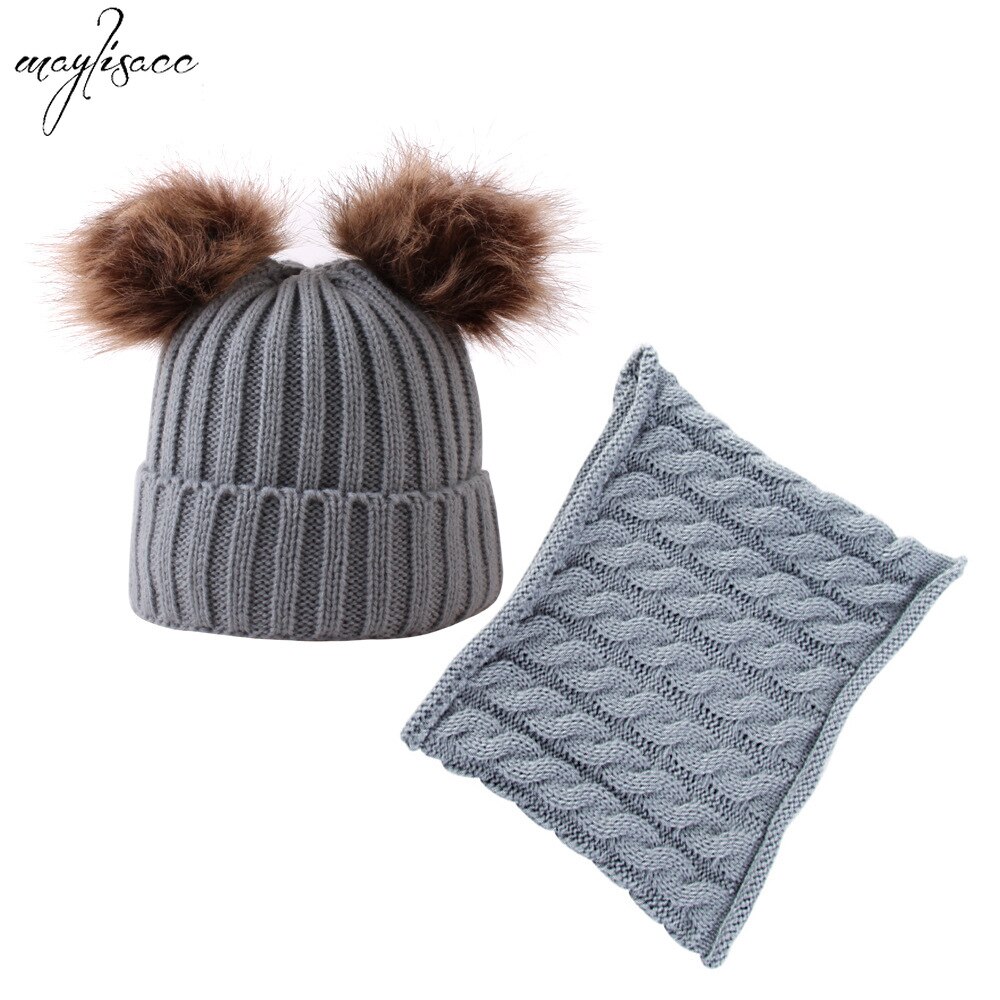 Maylisacc Autumn Winter Warm Hat Scarf Snood 2 Pcs Set for 1-4 years old children Boys and Girls Acrylic PomPoms Hats