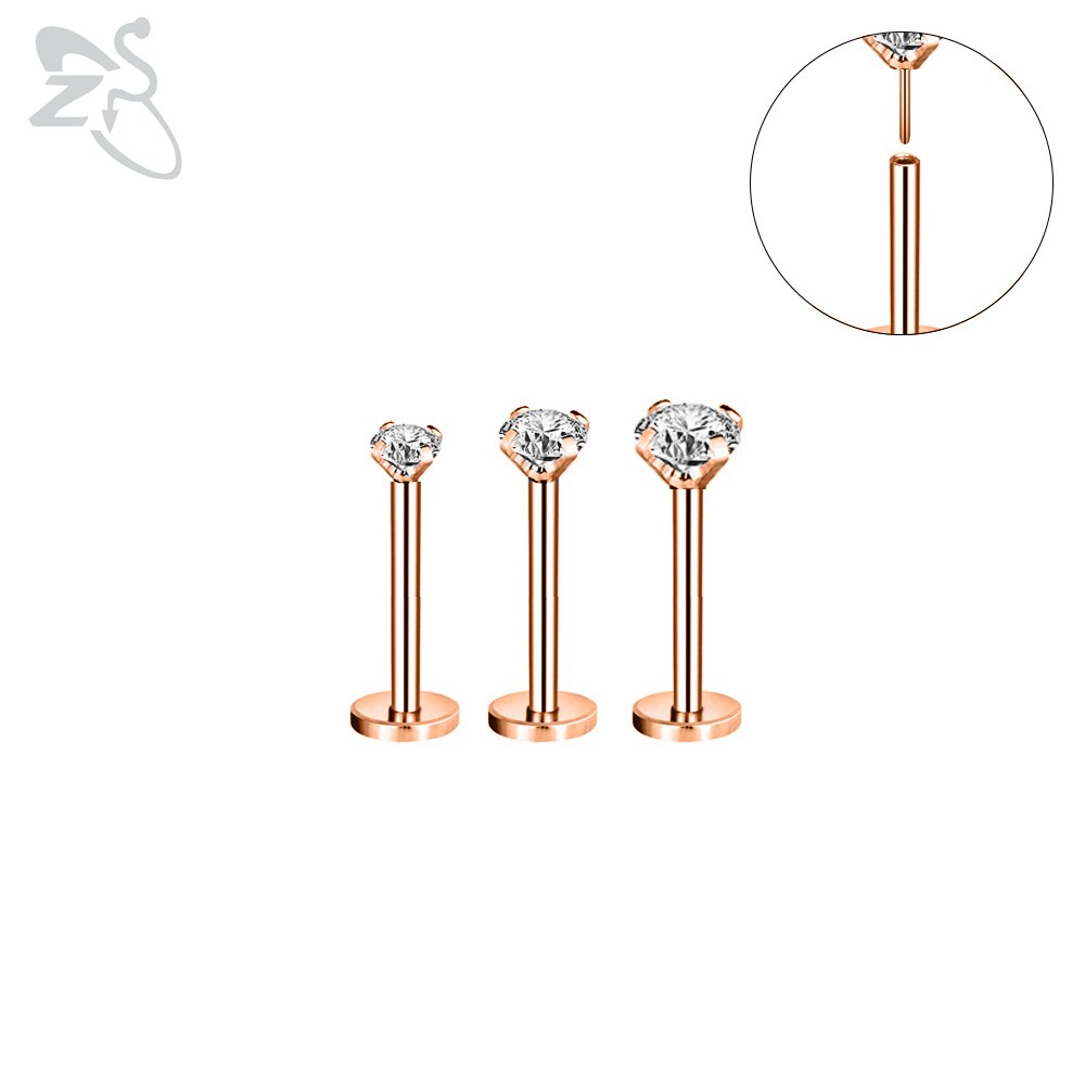 Zs 3 Stks/partij Cz Crystal Lip Piercing Set 6/8/10/12Mm Rvs Monroe Labret ringen Oor Tragus Helix Piercings Sieraden 16G: 9-10mm Rose gold