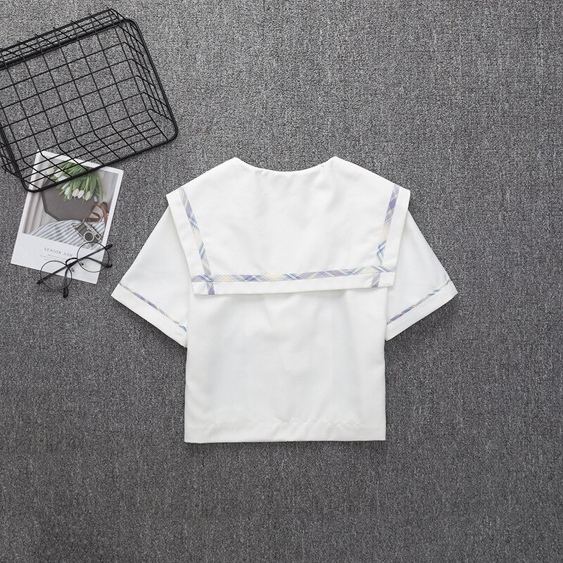 Purple Sailor Suit Women's Summer College Style Japanese JK Short Sleeve School Uniform Suit School Dresses TOP Shirt For Girls