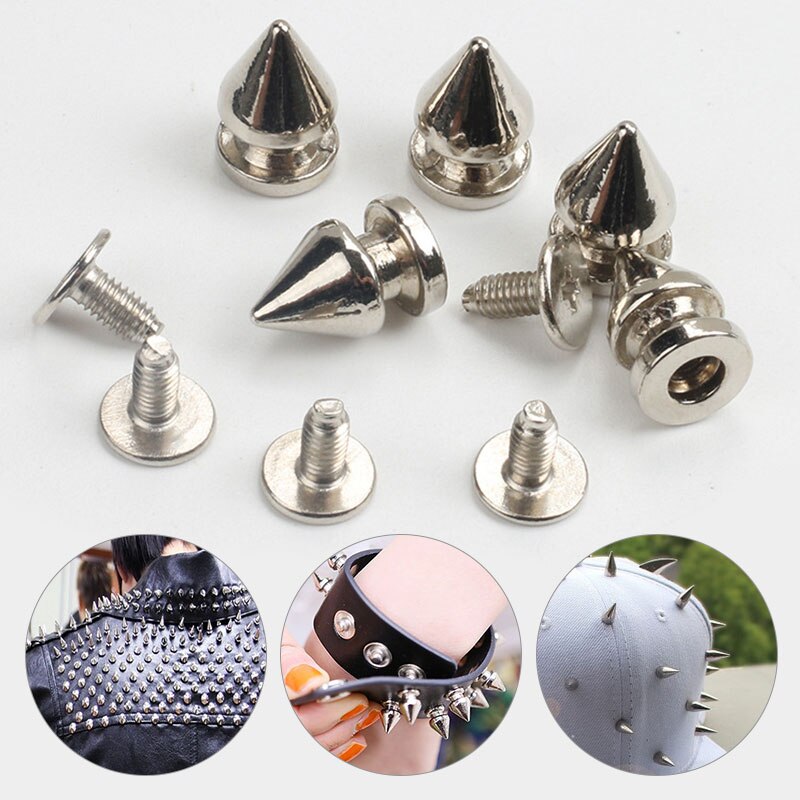 10 Sets Silver Metal Screwback Cone Studs Bullet Spike Stud Punk Bag Belt Schoenen Kleding Leathercraft Cone Rivet Diy