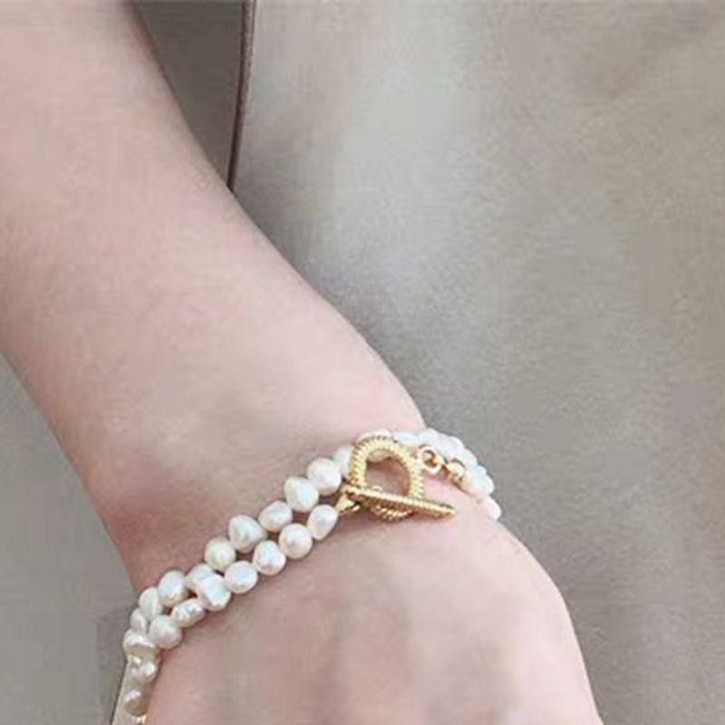 HUANZHI Concise Vintage Double Layer Freshwater Pearl Bracelet Bracelet For Women Girls Party Jewelry