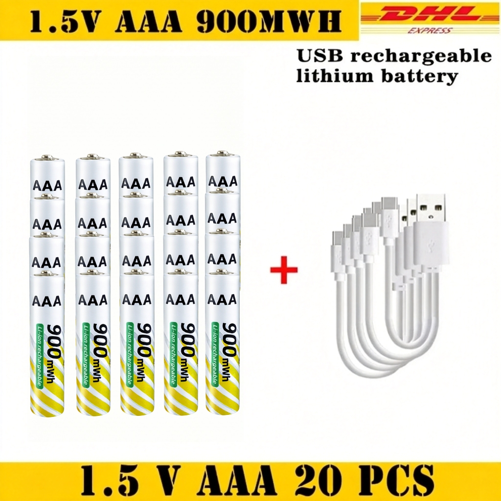 1.5V AA 3400mWh + AAA 900mWh Rechargeable Lithium Battery Set with USB-C Fast Charging Type C Cable air transport: GRAY