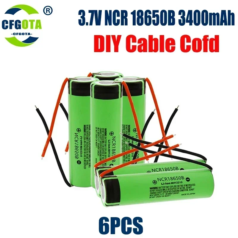 10 STÜCK 100 % Original 18650 Akku 3400 mAh 3,7 V Lithium-Akku NCR18650B Geeignet für Taschenlampenbatterie + DIY-Draht: Himmel Blau