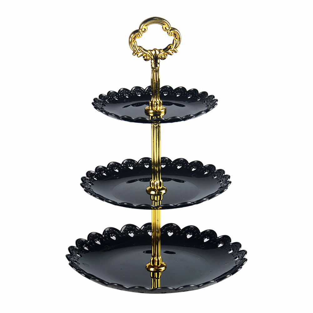 3 Tier Plastic Cake Stand Birthday Party Decor Afternoon Tea Wedding Plates Party Tableware Dessert Vegetable Storage Rack: Black