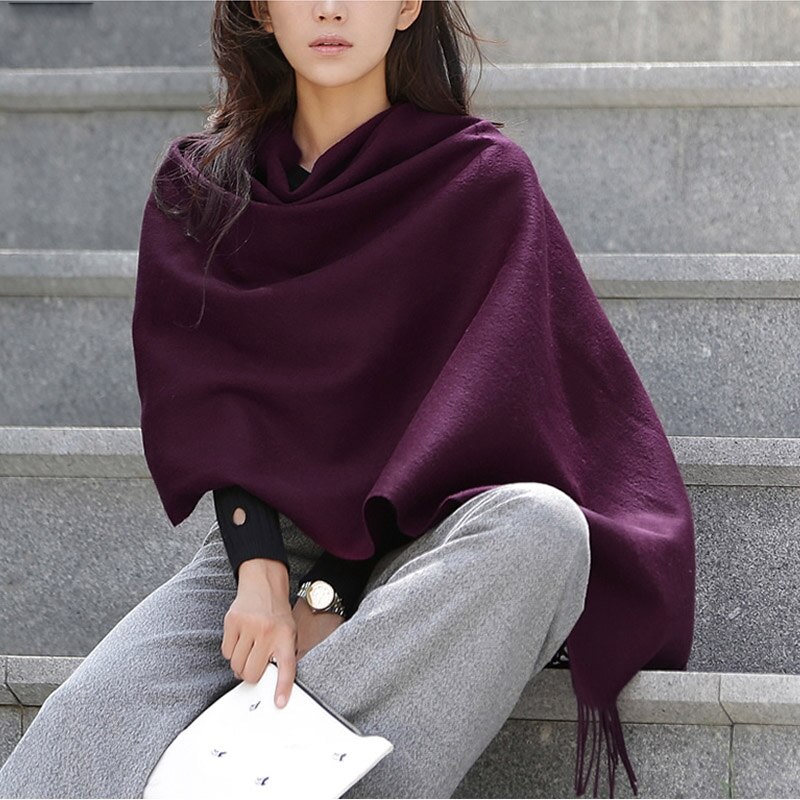Wolle Winter Schal Frauen Schal Erwachsene Feste Schals Luxus Herbst Schals und wickelt Poncho Schals für Damen unisex wickeln: Violett