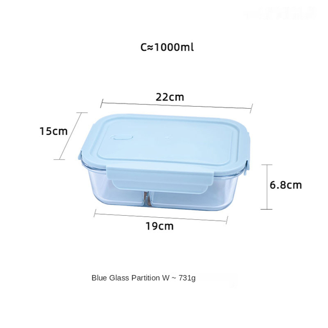 JSWORK Glass Bento Lunch Box Food Storage Picnic Microwave Oven Marmita Kitchen Containers Tupper Cristal Meal Prep: Blue 2grids