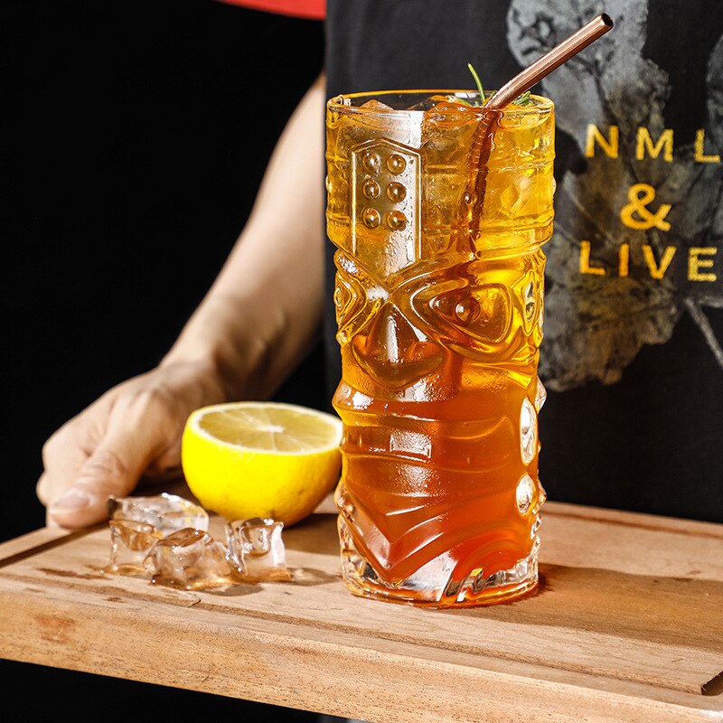 Glass Juice cup Hawaiian Cocktail Cup Clear Tiki Glasses Totem Cup Grimace Cup Bar Drinkware