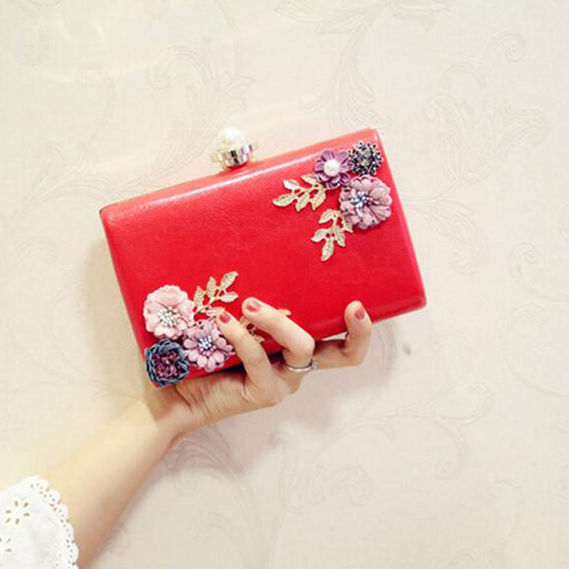 Mode Vrouwen Tas PU Leer Avondtasje Handgemaakte Bloemen Luxe Handtassen Clutch Purse Chain Schoudertas Bruiloft Zakken