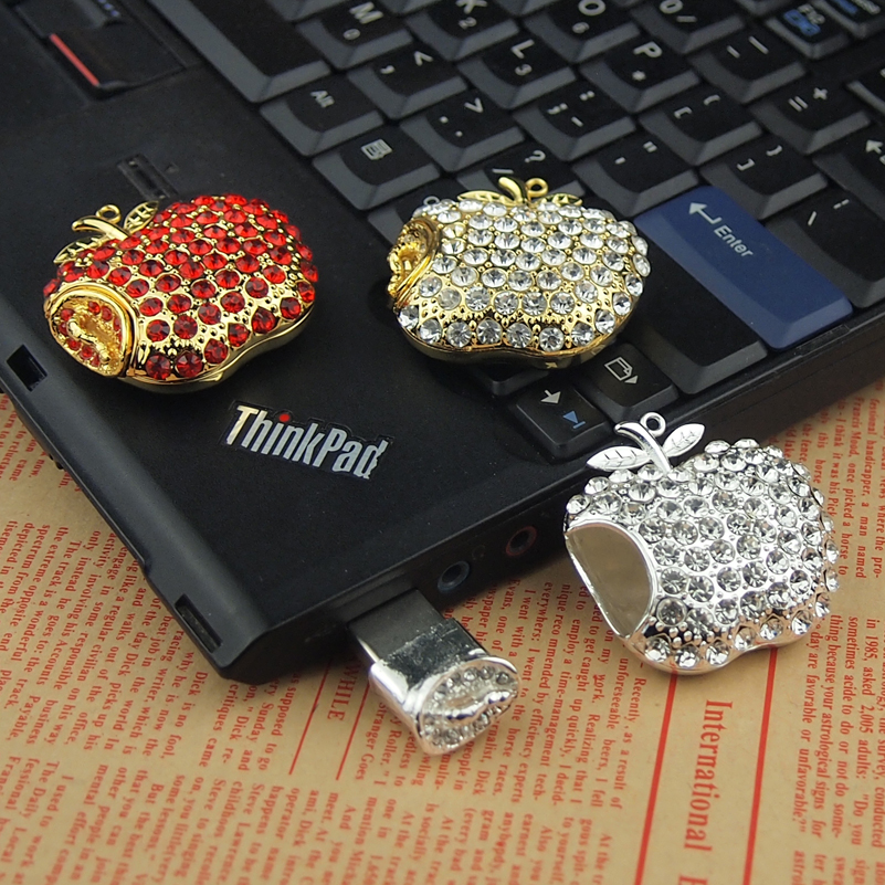 Jewelry Apple USB Flash Drives 32GB 16GB 8GB 4GB 128MB Pendrive Diamond Pen Drive USB Memory Stick Flash Card Key USB 2.0