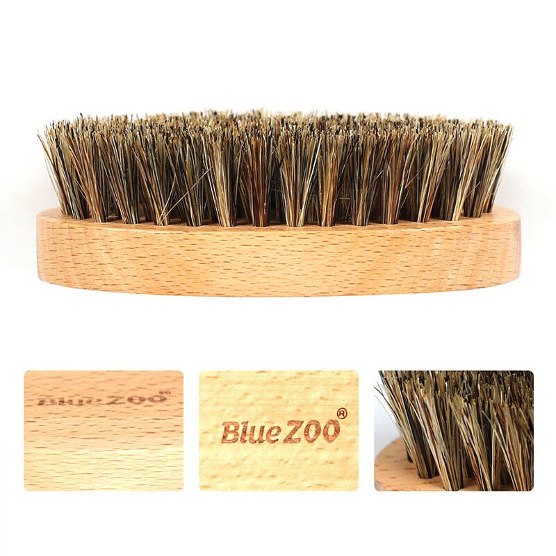 Brush Boar Hair Bristle Beard Brush Round Wood Shaving Comb Face Massage Handmade Mustache Brush