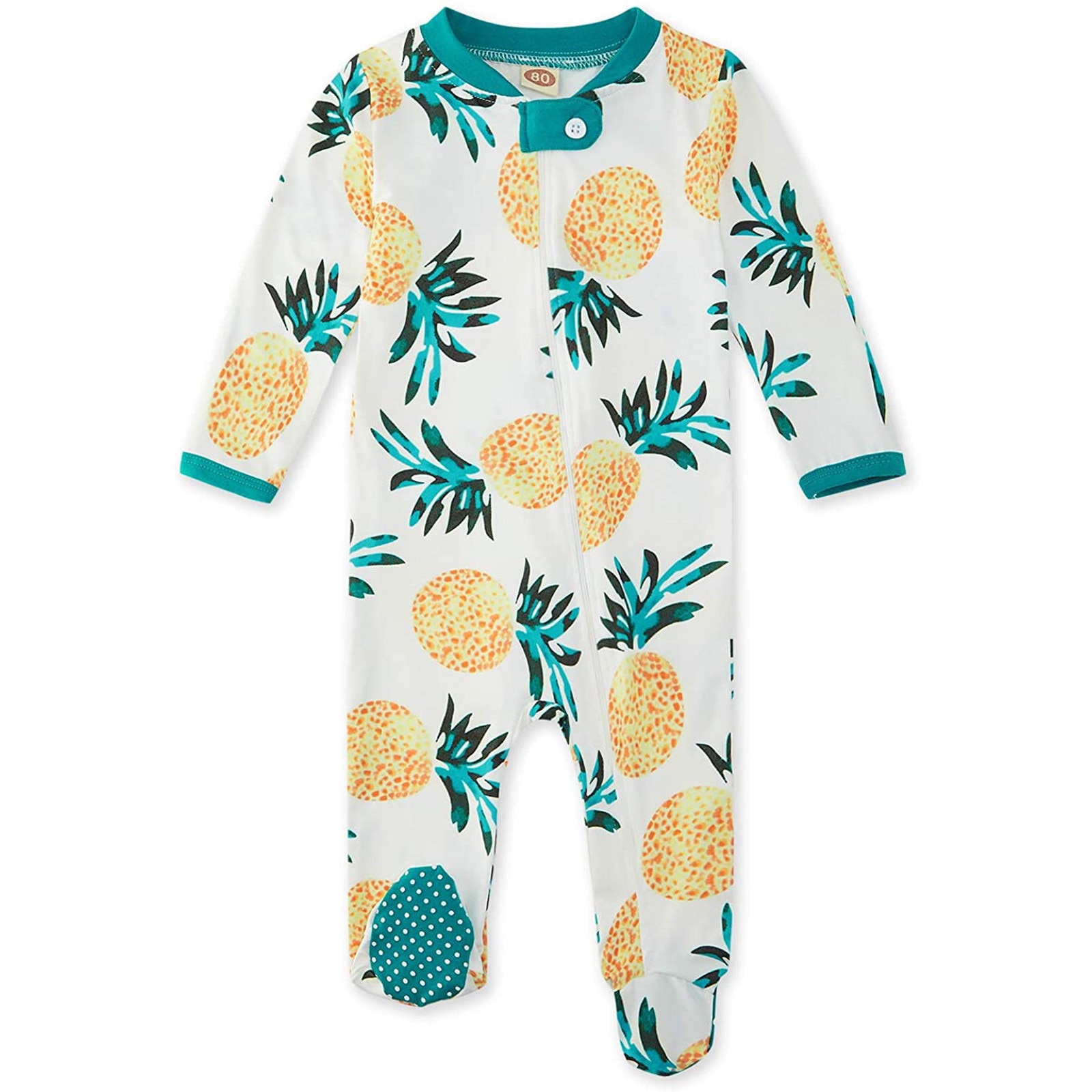 0-18Months Lange Mouw Baby Baby Jongens Meisjes Ananas Print Pyjama Sleeper Betaalde Zip Romper Jumpsuit Baby Jungen Kleidung M4: 12-18Months