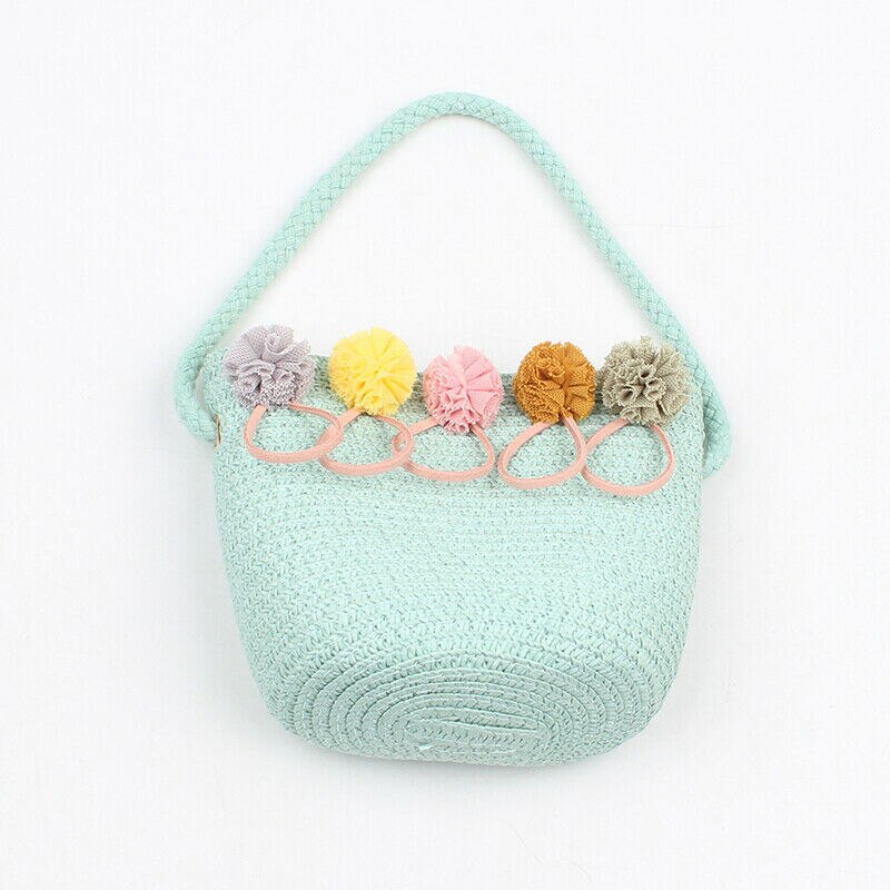 Nyeste baby piger boheme stil rattan strå taske vævet rund håndtaske blomst crossbody messenger tasker strand sommer tasker: Græsgrøn