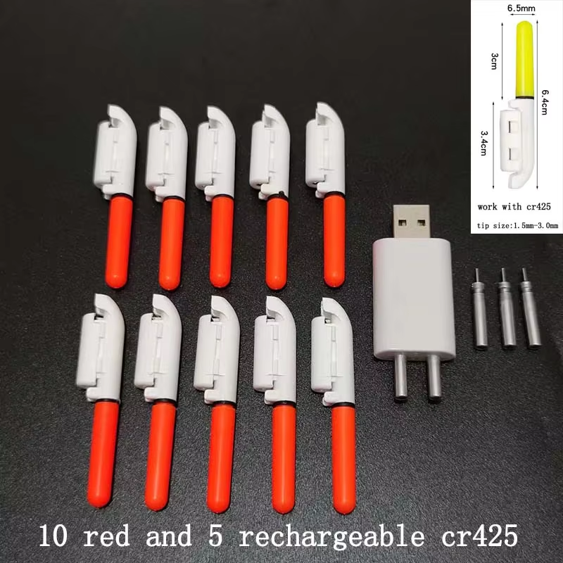 10 st/parti elektronisk ljuspinne med uppladdningsbart batteri, klämma på fiskespö, lysande lampa  a578  cr322 / cr425: BlÃÂ¥