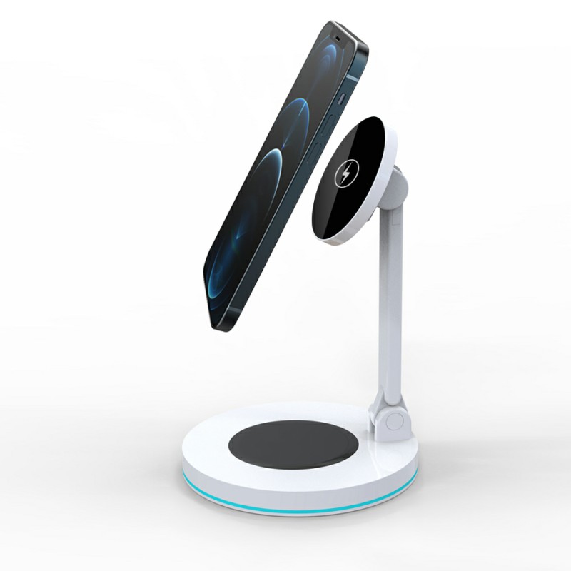 15W Draadloze Oplader Standaard - Opvouwbare 2-in-1 Magnetische Snellader Dock voor iPhone & Oortjes