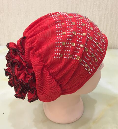 H021 chapeaux musulmans de avec strass, écharpe islamique avec fleur au dos, hijab: red