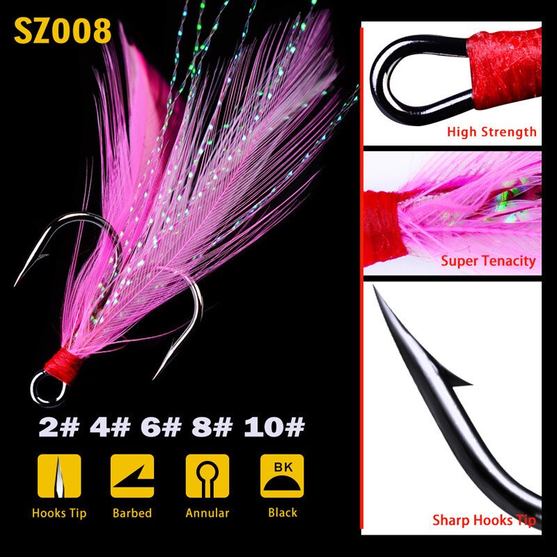 Fishing Hook 5pcs/lot High Carbon Steel Treble Hooks Fishing Jig Head Fishing Hook with Feather Fishing Tackle Fishing Lure: 5 / 6