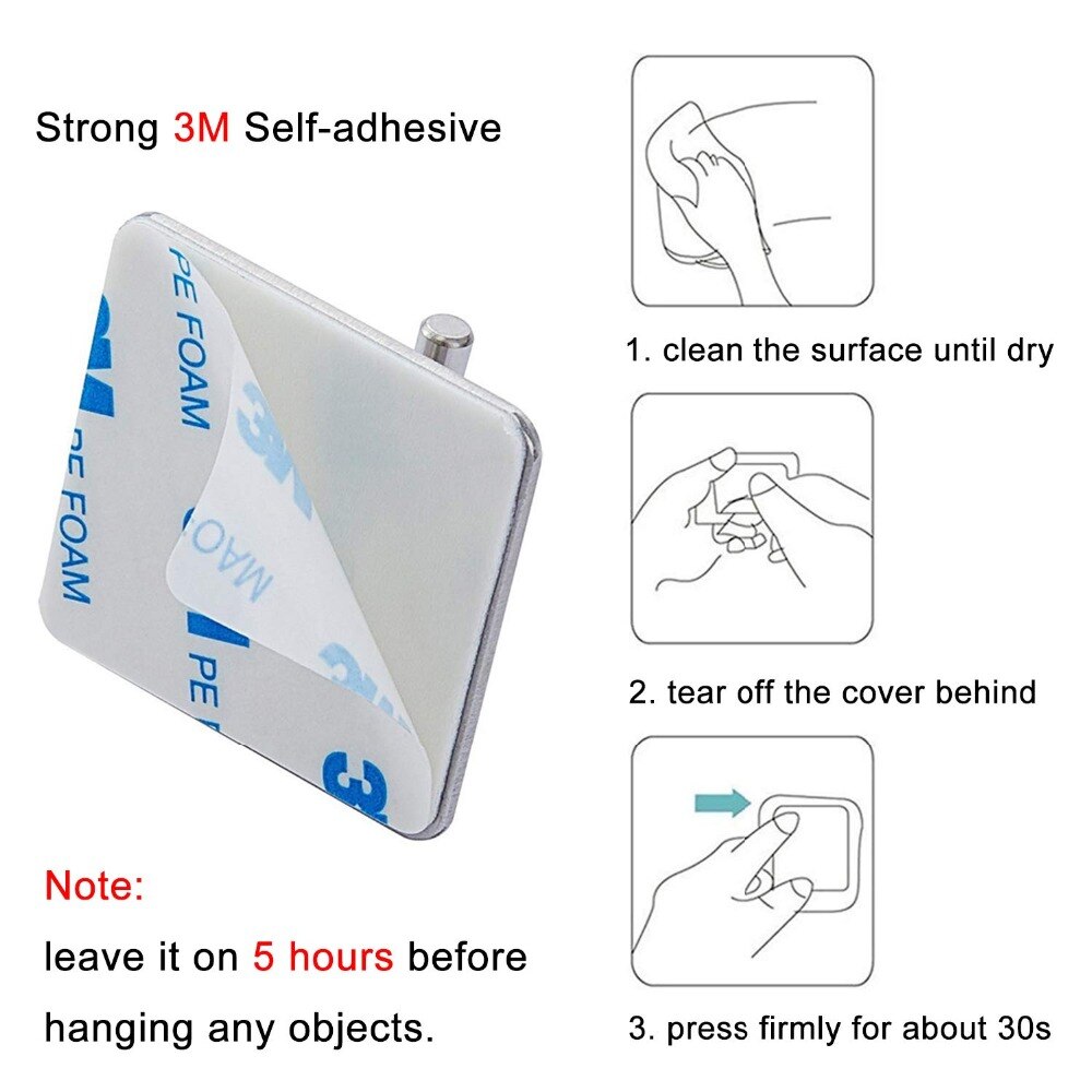 Moderne 3m zelfklevende haken roestvrij staal handdoek badjas jas tas sleutelhanger hanger zware kwaliteit wandmontage zilver