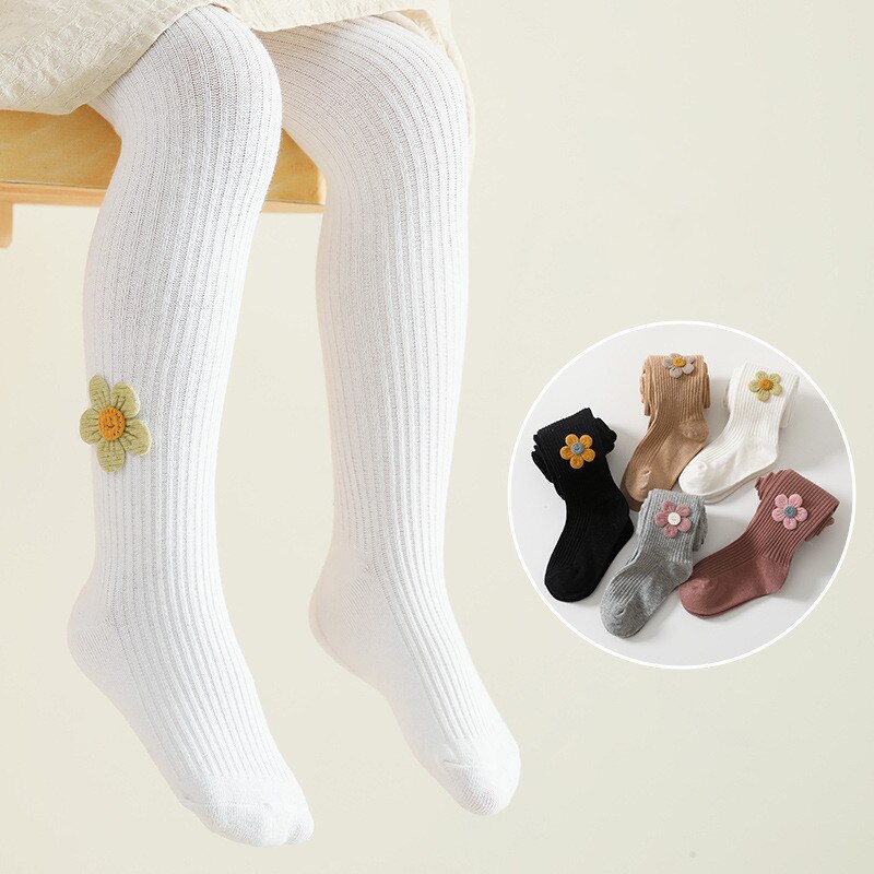 Mallas de algodón con estampado Floral para niñas, pantis lisos a rayas, de punto, para primavera y otoño