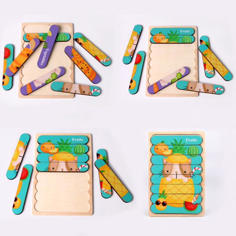 Dwustronna taśma dzieci 3D drewniane Puzzle Montessori zabawka Puzzle ze zwierzętami opowiadanie historii układanie układanki zabawki edukacyjne dla dzieci