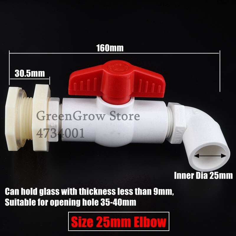 1pc 20 25 32mm 1/2"~1" PVC Water Tank Connectors Aquarium Fish Tank Drainage Intake/Drain Composite Joint ABS Connector DIY Tool: Size 25mm Elbow
