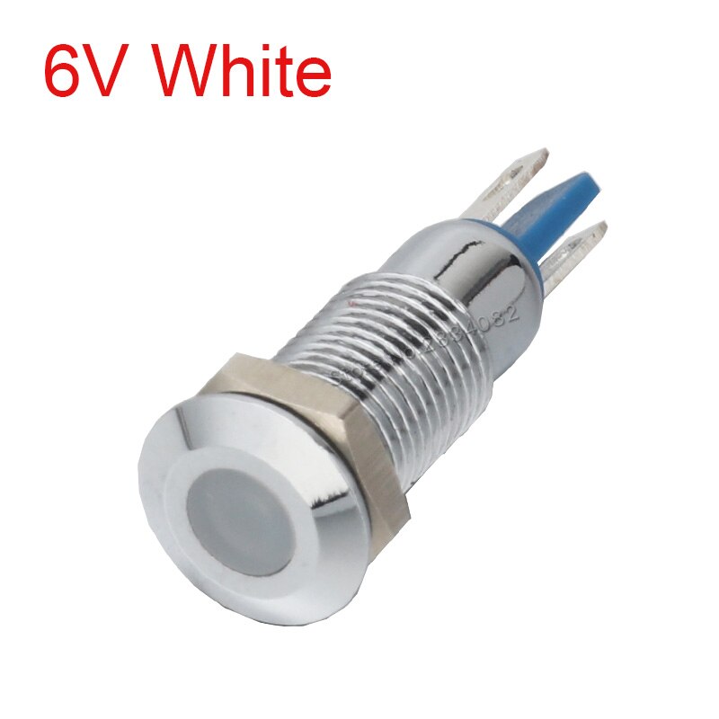 8mm indicator light LED signal lamp metal 12V 24V 220V red yellow green white 2 pin colorful S8-D light: White 6V