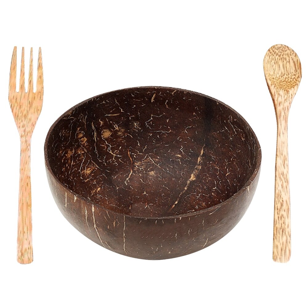Miska kokosowa drewniana misa s ryż makaron zupy ryżu salaterka na owoce przybory kuchenne dekoracja rzemieślnicza Coco miska drewniana misa: 1łyżka 1widelec 1bowl