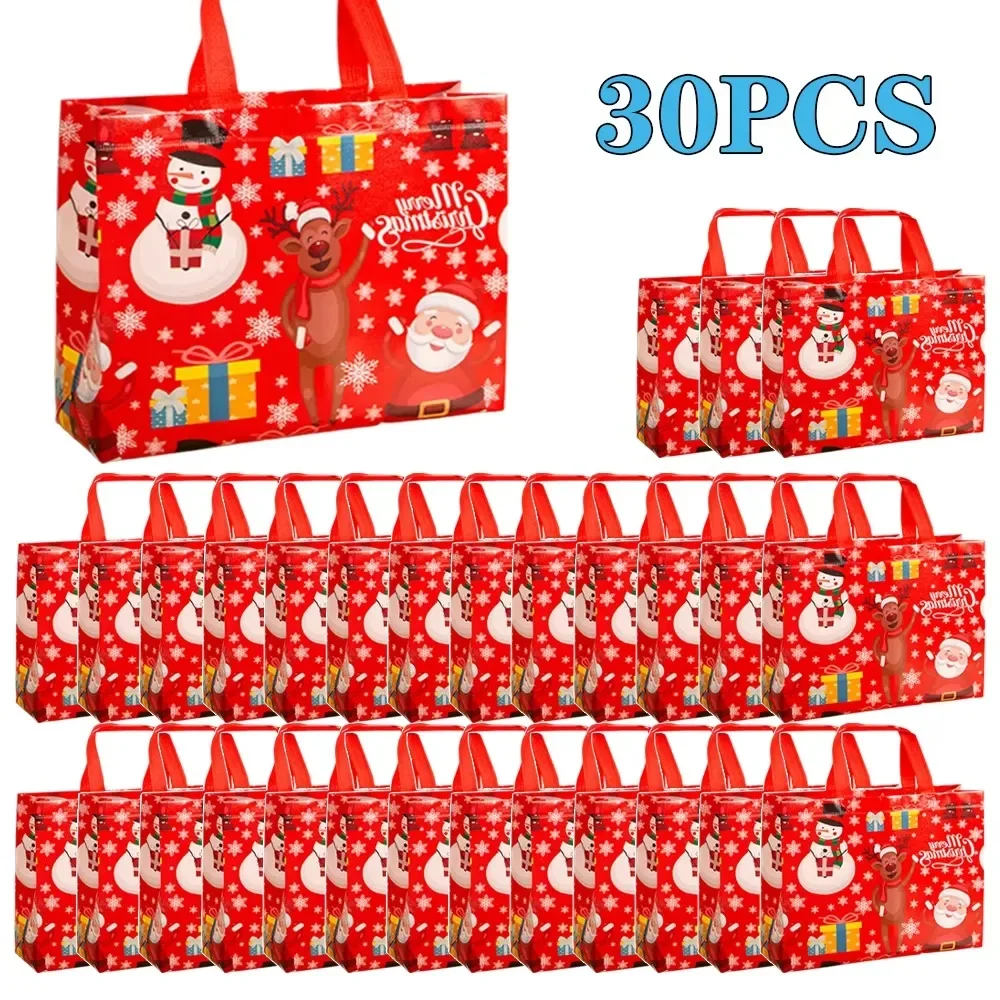 10-60PCS Christmas Tote Bag Santa Elk Snowflake Bags Non-woven Waterproof Printed Bags Thickened Decor Supplies: XL / Dark Khaki