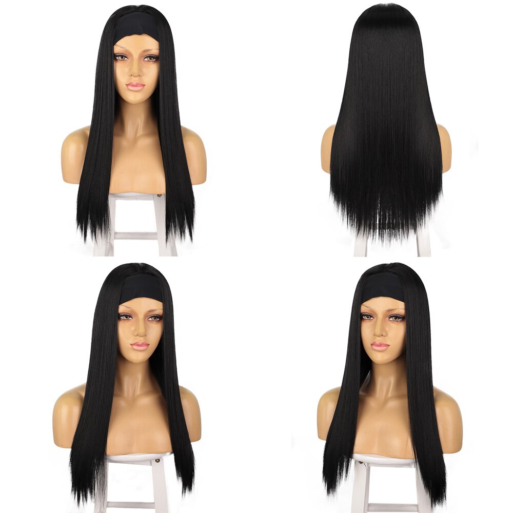 Stamped Glorious Synthetic Headband Wig Black Wig Long Straight Hair Heat Resistant Fiber Synthetic Wigs for Black Women
