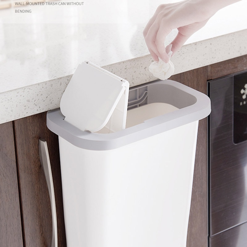 Cabinet Mounted Trash Can Wall-mounted Kitchen Garbage Bin Dustbin with Lid HKS99