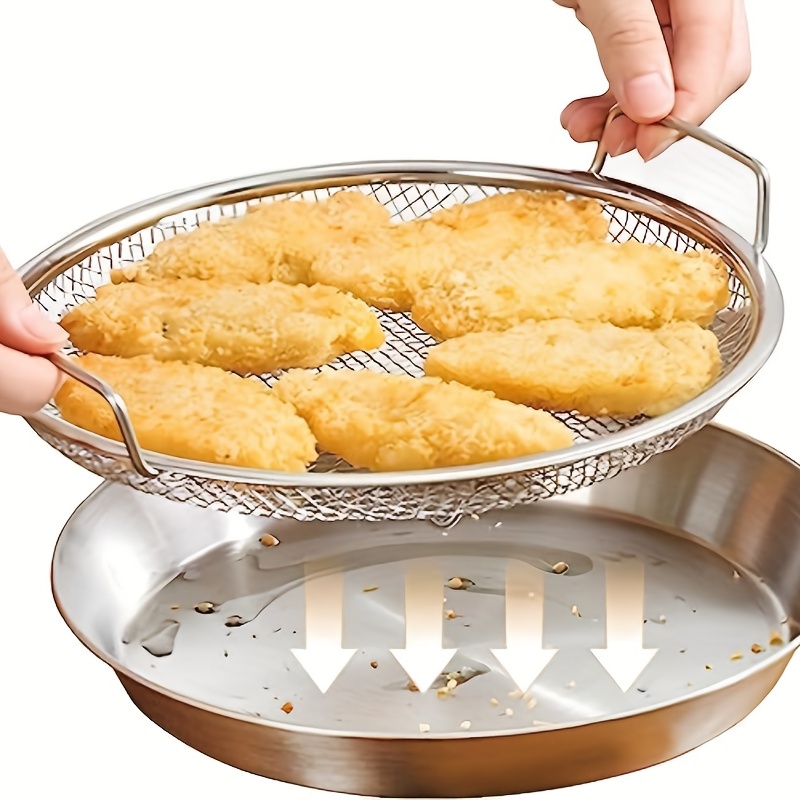 Kitchen Oil Strainer Pan Stainless Steel Frying Oil Strainer Pan Fine Mesh Strainer Basket for Frying BBQ Food French Fries