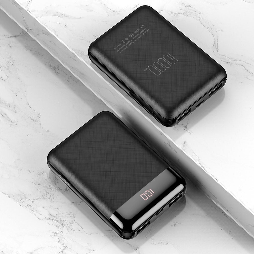 Nero Super-alta Capacità di 10000mAh 5V 2A 2 Porta Leggero Portatile Facile Da trasportare Compatto Veloce-di ricarica Banca di Potere