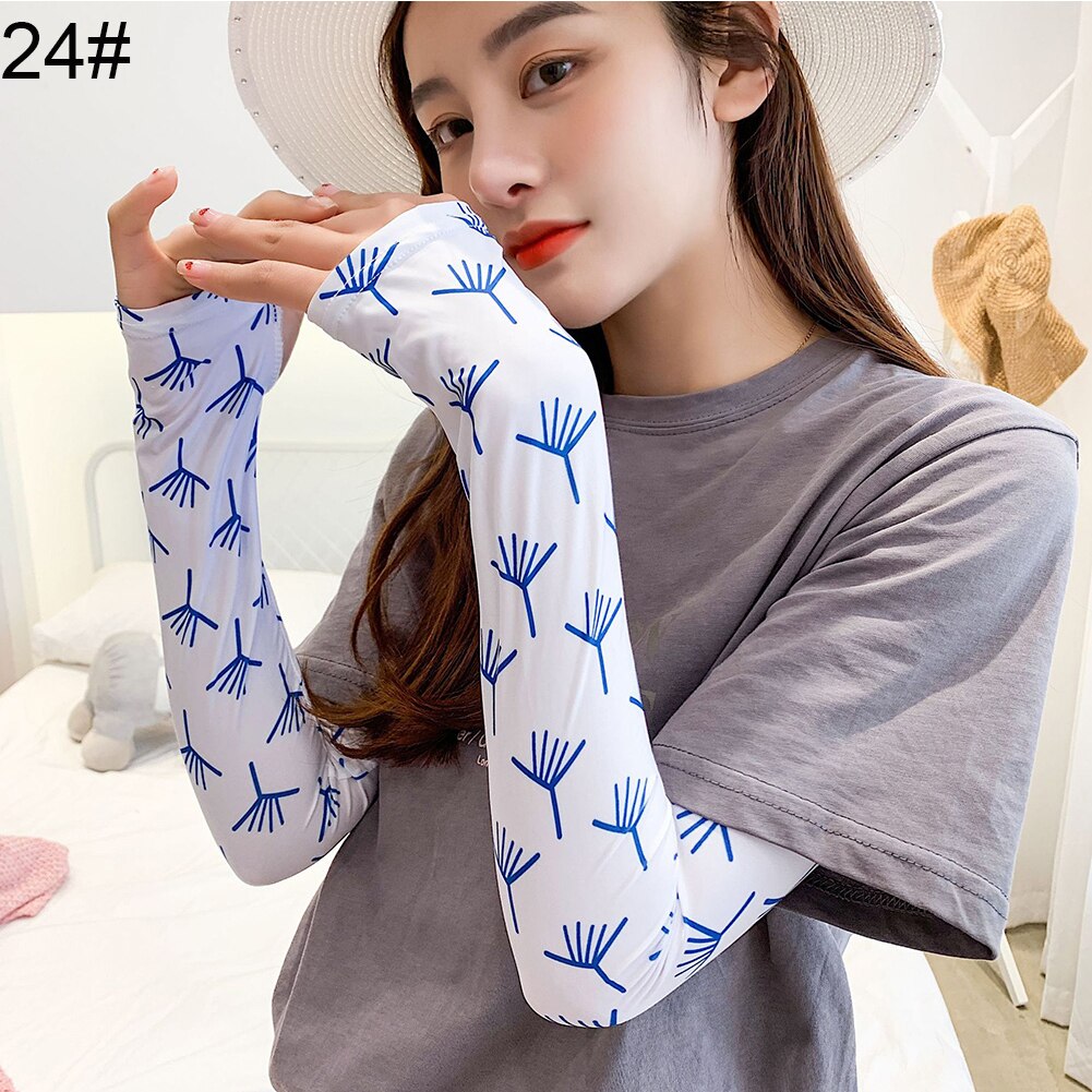 2pcs Summer Arm Sleeves for Women Printed Arm Compression Sleeves Armwarmer Outdoor Sun Block Fingerless Gloves Arm Sleeves